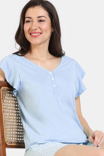 Buy Zivame Summer Thyme Knit Cotton Top - Starlight Blue